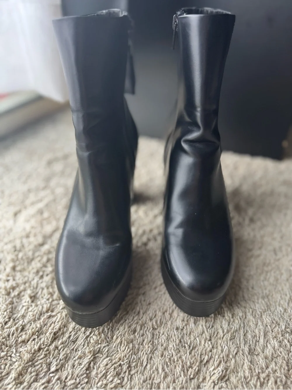 H&M Black Platform Ankle Boots Size 39 US 8-8.5 Chunky Block Heel